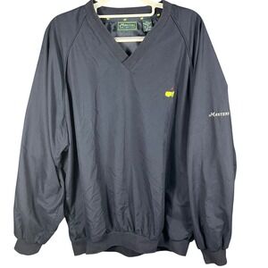 Masters Collection Windbreaker Men Large Navy Blue V-Neck Golf Pullover Logo